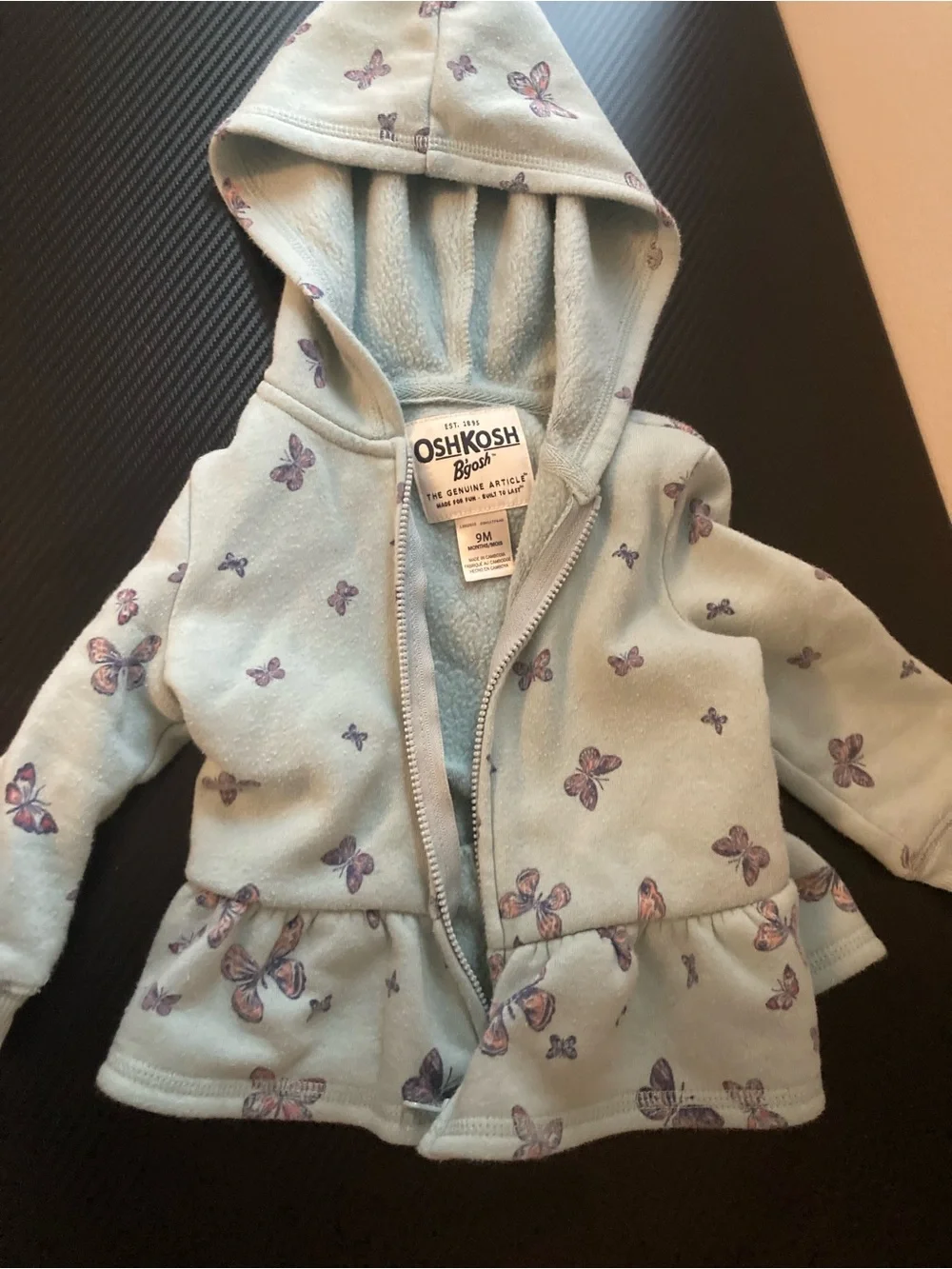 OshKosh B'gosh Light Blue Hooded Jacket with Purple Butterfly Print